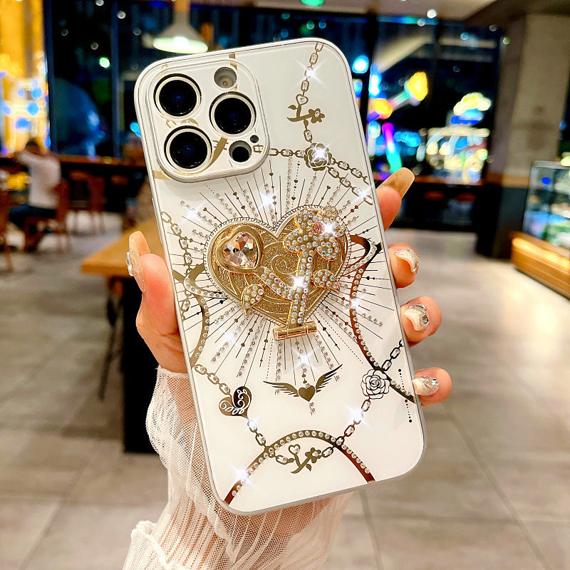 New Bling Rhinestones Bracket Phone Case with Lanyard for iPhone 16/16 Pro/16 Plus/16 Pro Max