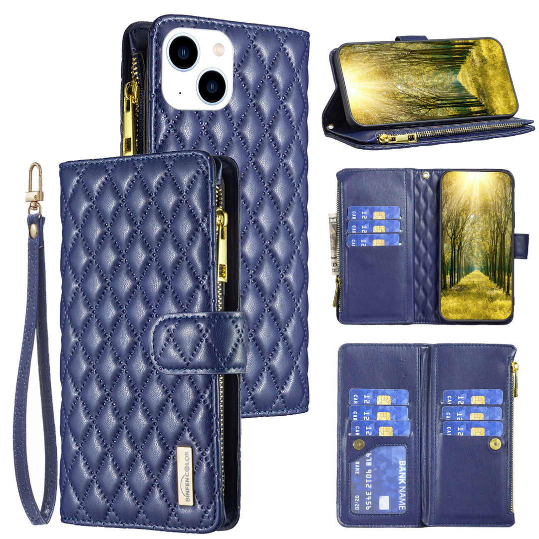 New Zip Wallet Leather Phone Case with Lanyard for iPhone
