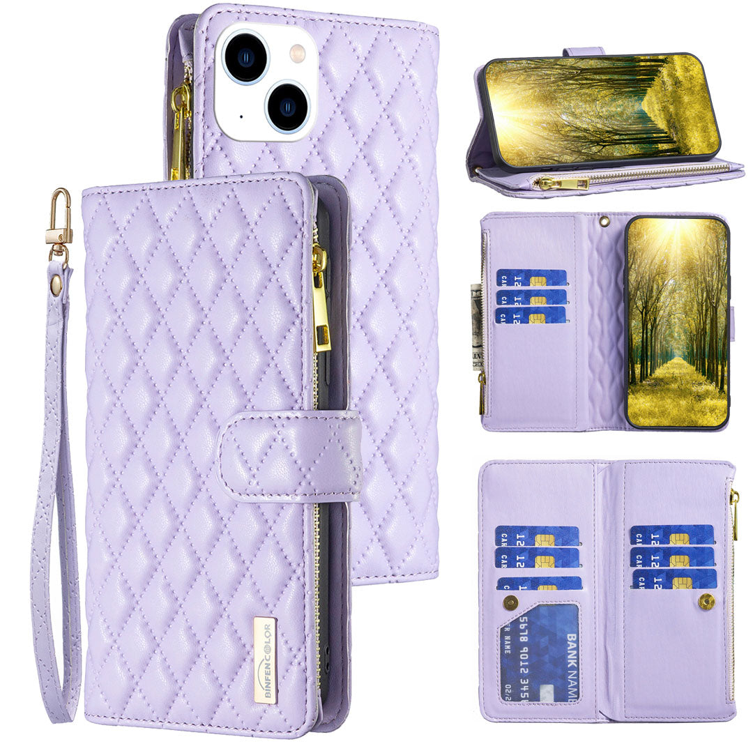 New Zip Wallet Leather Phone Case with Lanyard for iPhone