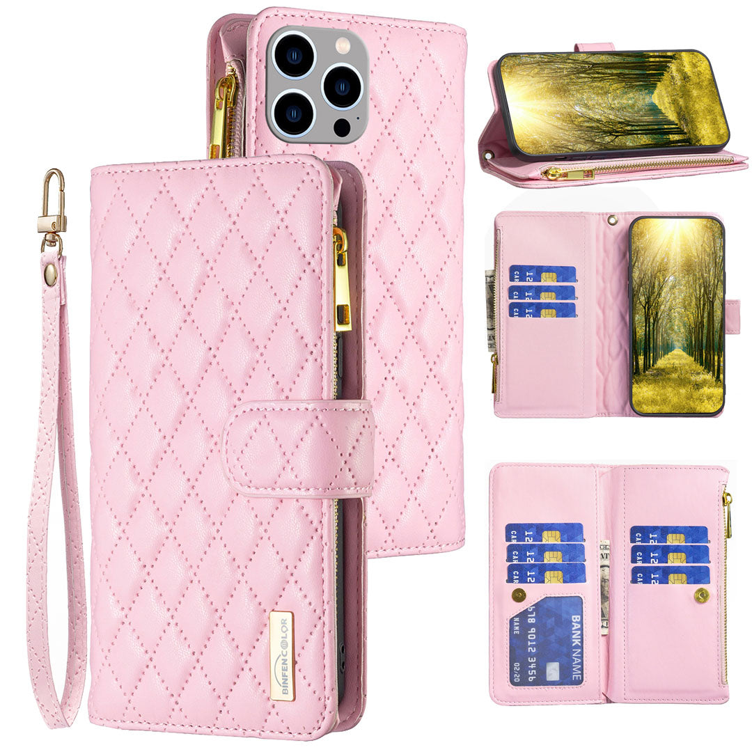 New Zip Wallet Leather Phone Case with Lanyard for iPhone