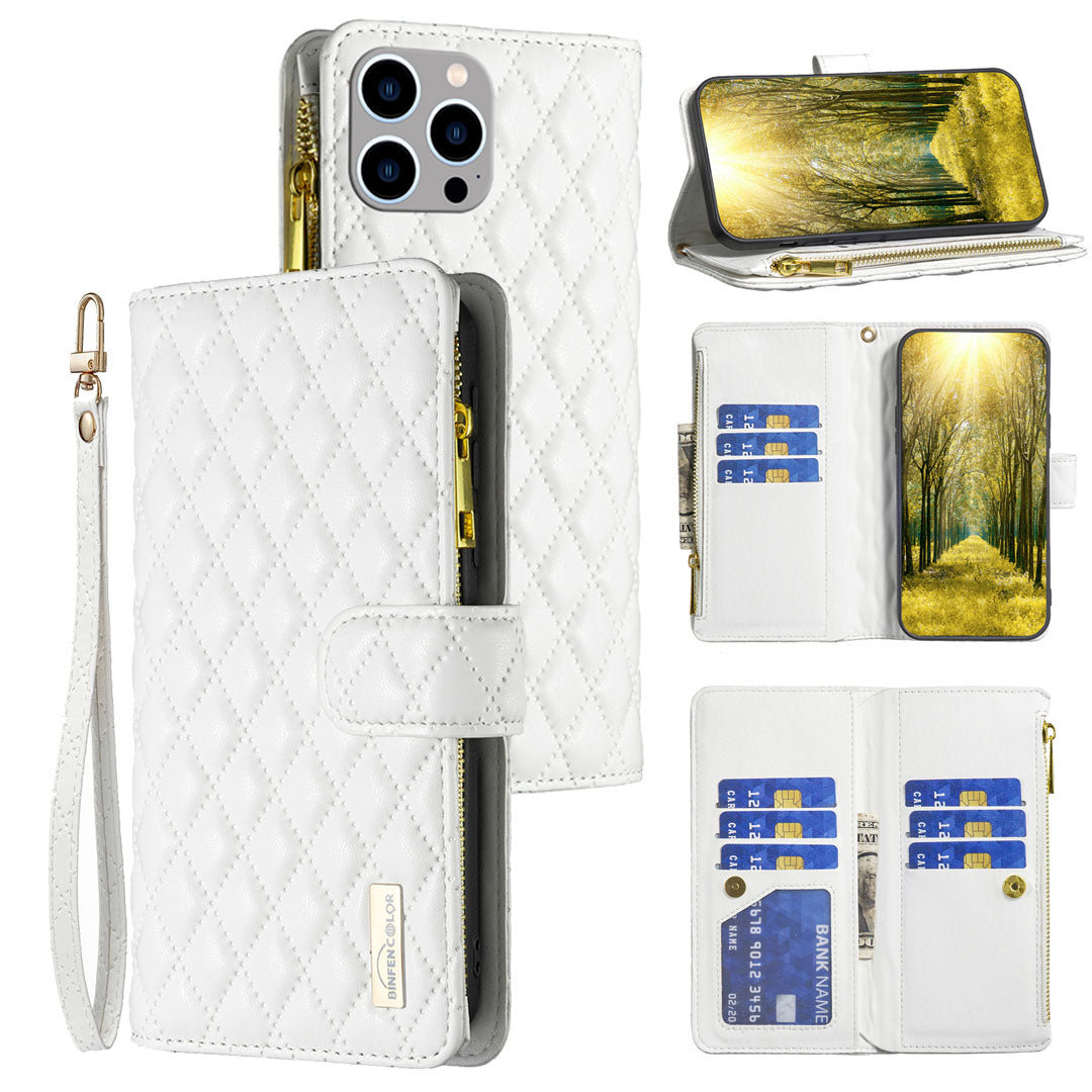 New Zip Wallet Leather Phone Case with Lanyard for iPhone