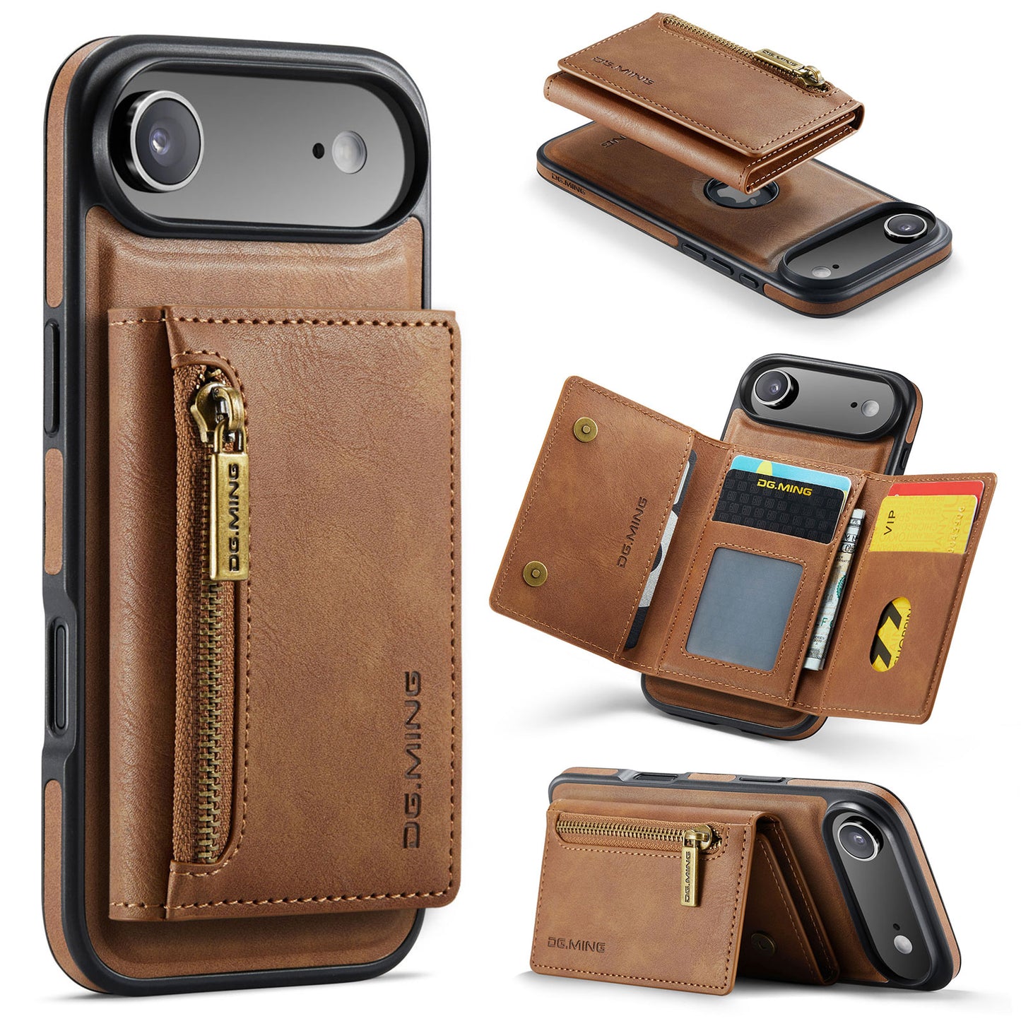 New 2-IN-1 RFID Blocking Zipper Wallet Card Holder Leather Phone Case for iPhone Air/17/17 Pro/17 Pro Max