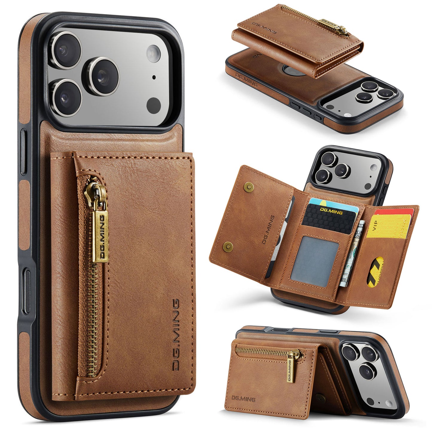 New 2-IN-1 RFID Blocking Zipper Wallet Card Holder Leather Phone Case for iPhone Air/17/17 Pro/17 Pro Max