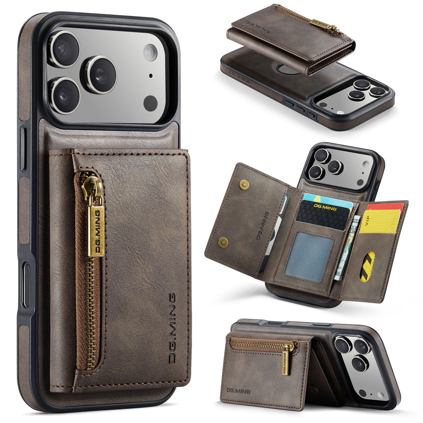 New 2-IN-1 RFID Blocking Zipper Wallet Card Holder Leather Phone Case for iPhone Air/17/17 Pro/17 Pro Max