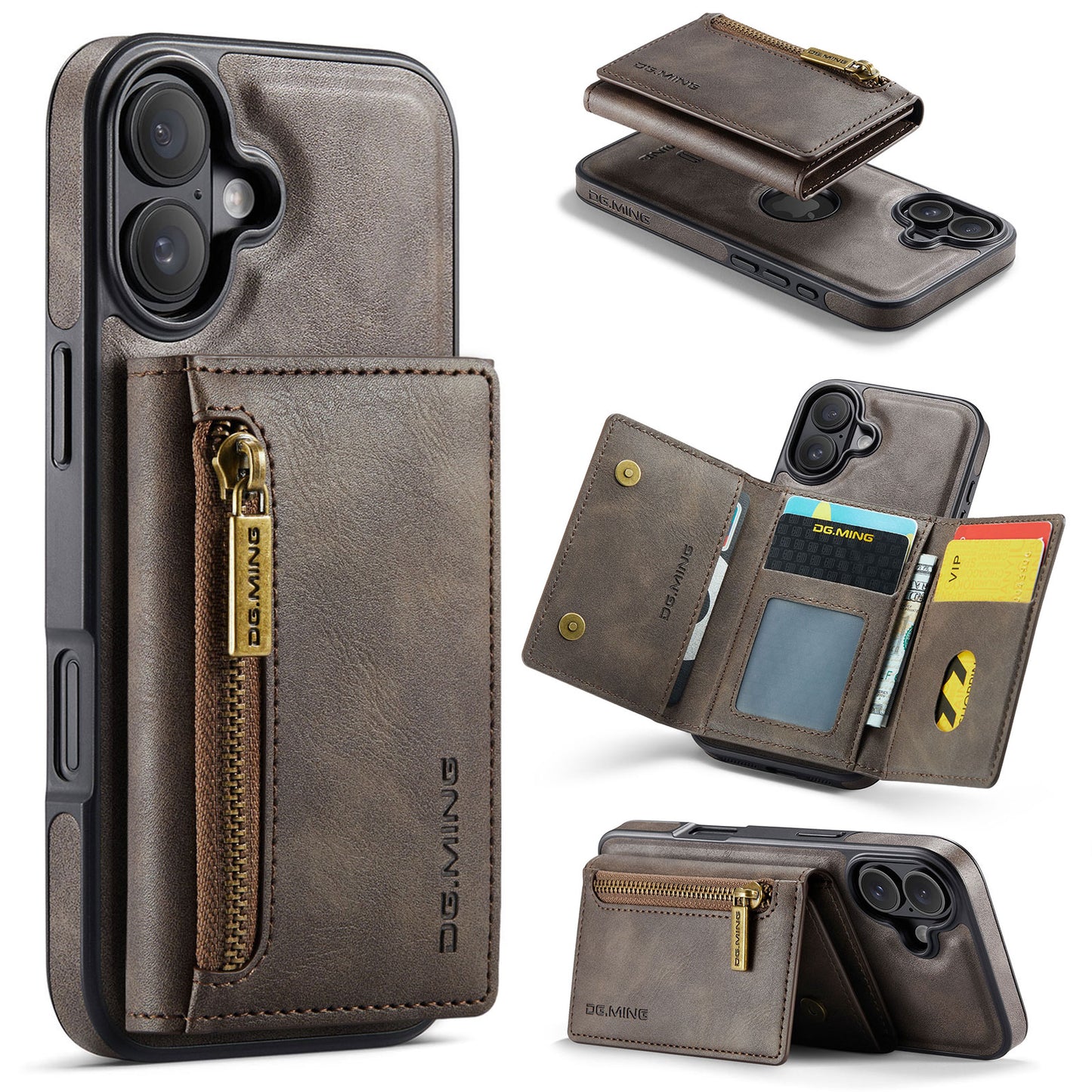 New 2-IN-1 RFID Blocking Zipper Wallet Card Holder Leather Phone Case for iPhone Air/17/17 Pro/17 Pro Max