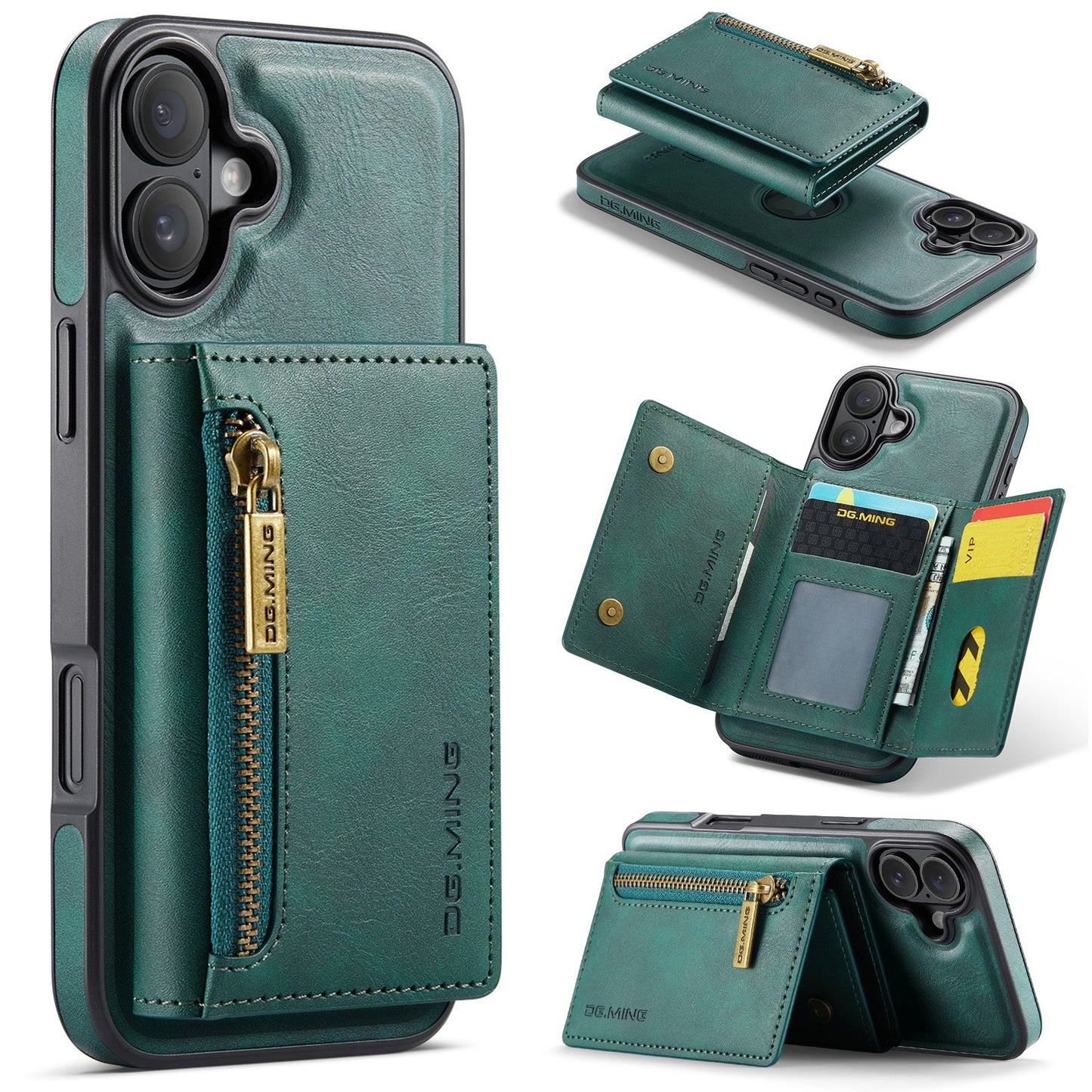New 2-IN-1 RFID Blocking Zipper Wallet Card Holder Leather Phone Case for iPhone