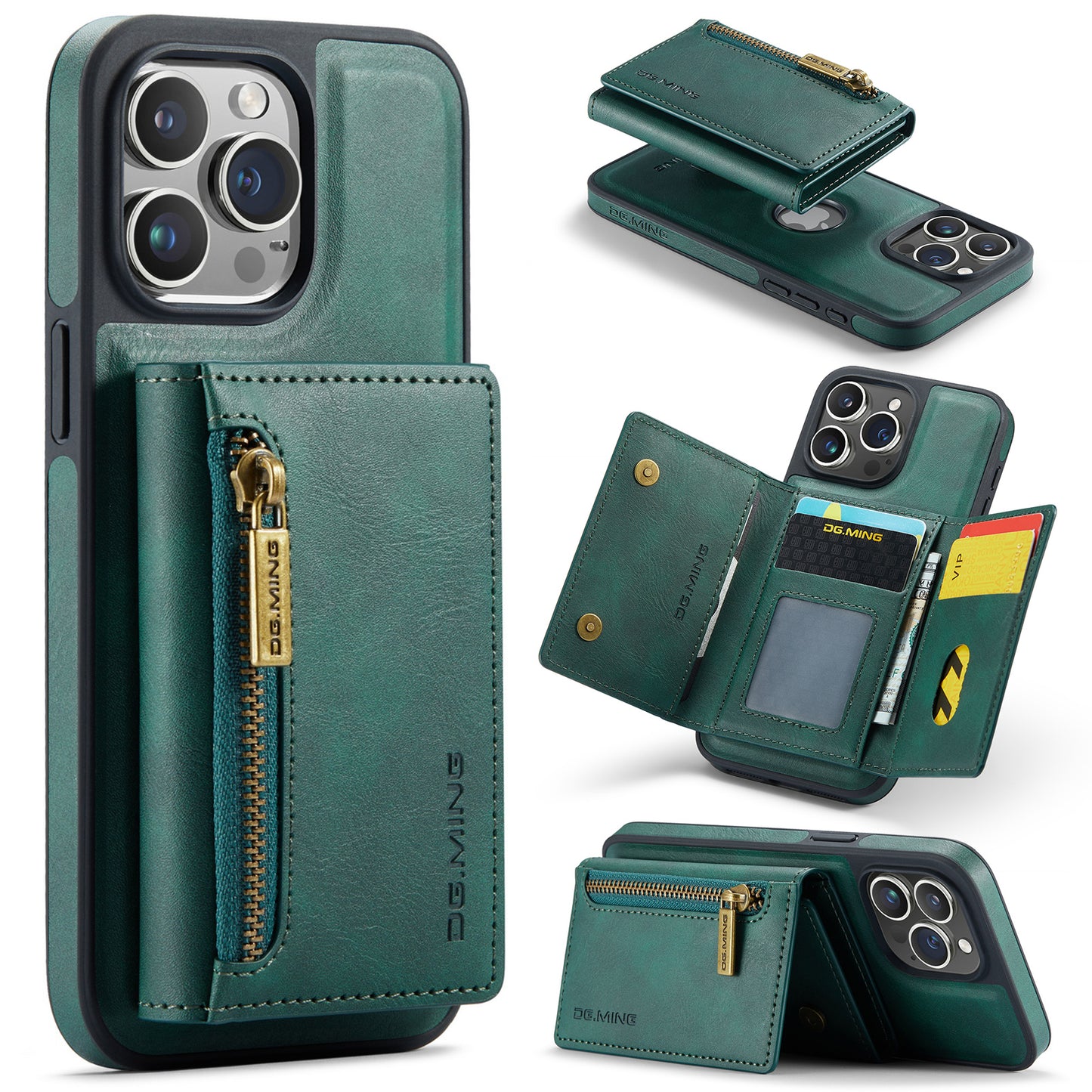 New 2-IN-1 RFID Blocking Zipper Wallet Card Holder Leather Phone Case for iPhone