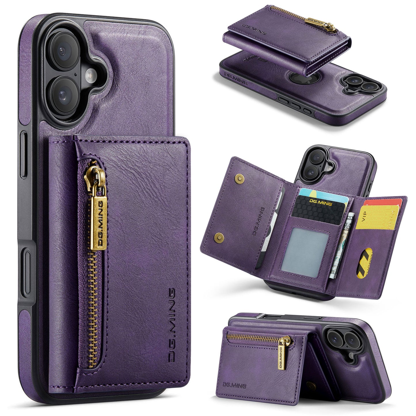New 2-IN-1 RFID Blocking Zipper Wallet Card Holder Leather Phone Case for iPhone Air/17/17 Pro/17 Pro Max