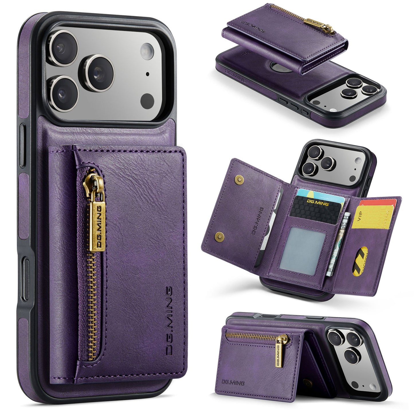 New 2-IN-1 RFID Blocking Zipper Wallet Card Holder Leather Phone Case for iPhone Air/17/17 Pro/17 Pro Max