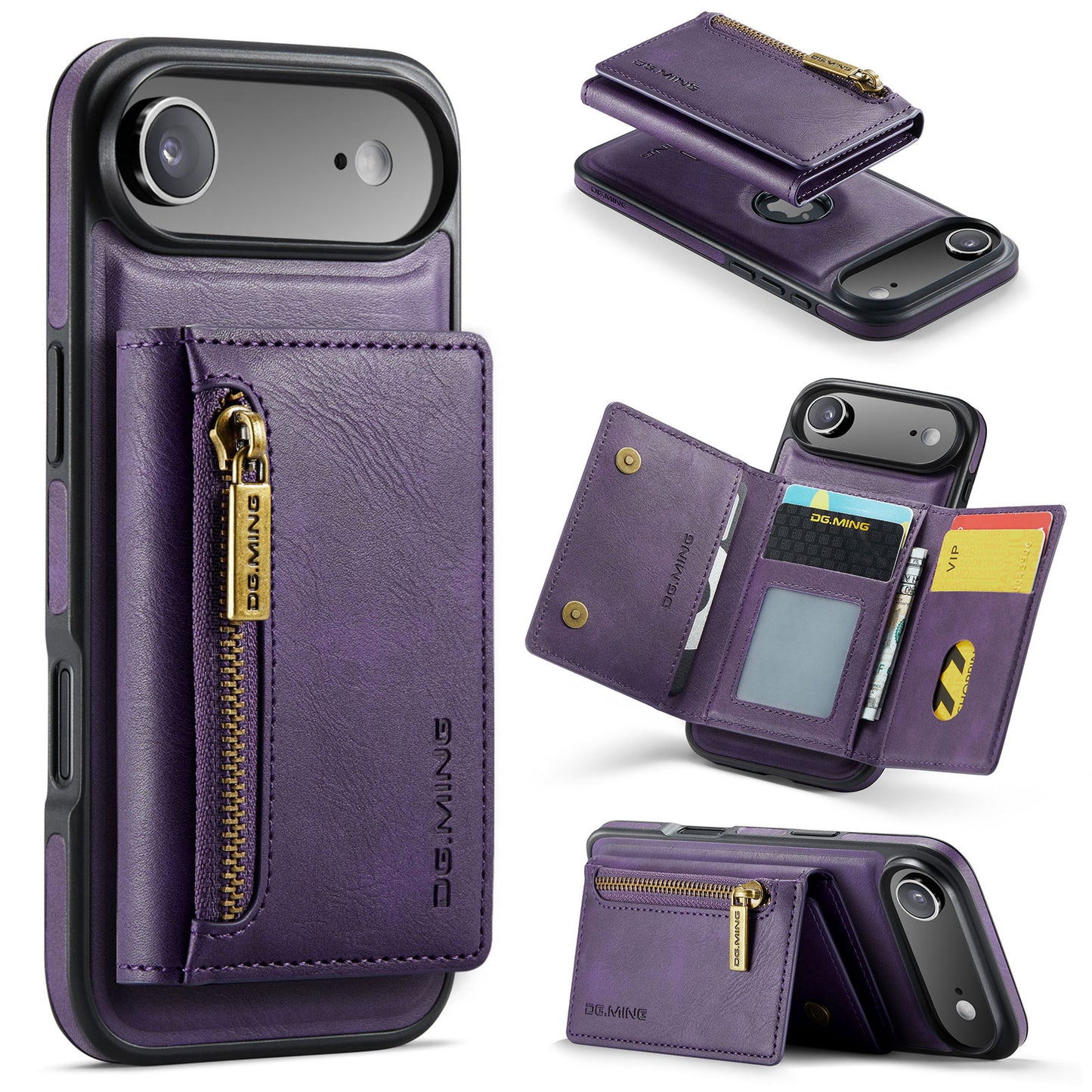 New 2-IN-1 RFID Blocking Zipper Wallet Card Holder Leather Phone Case for iPhone Air/17/17 Pro/17 Pro Max