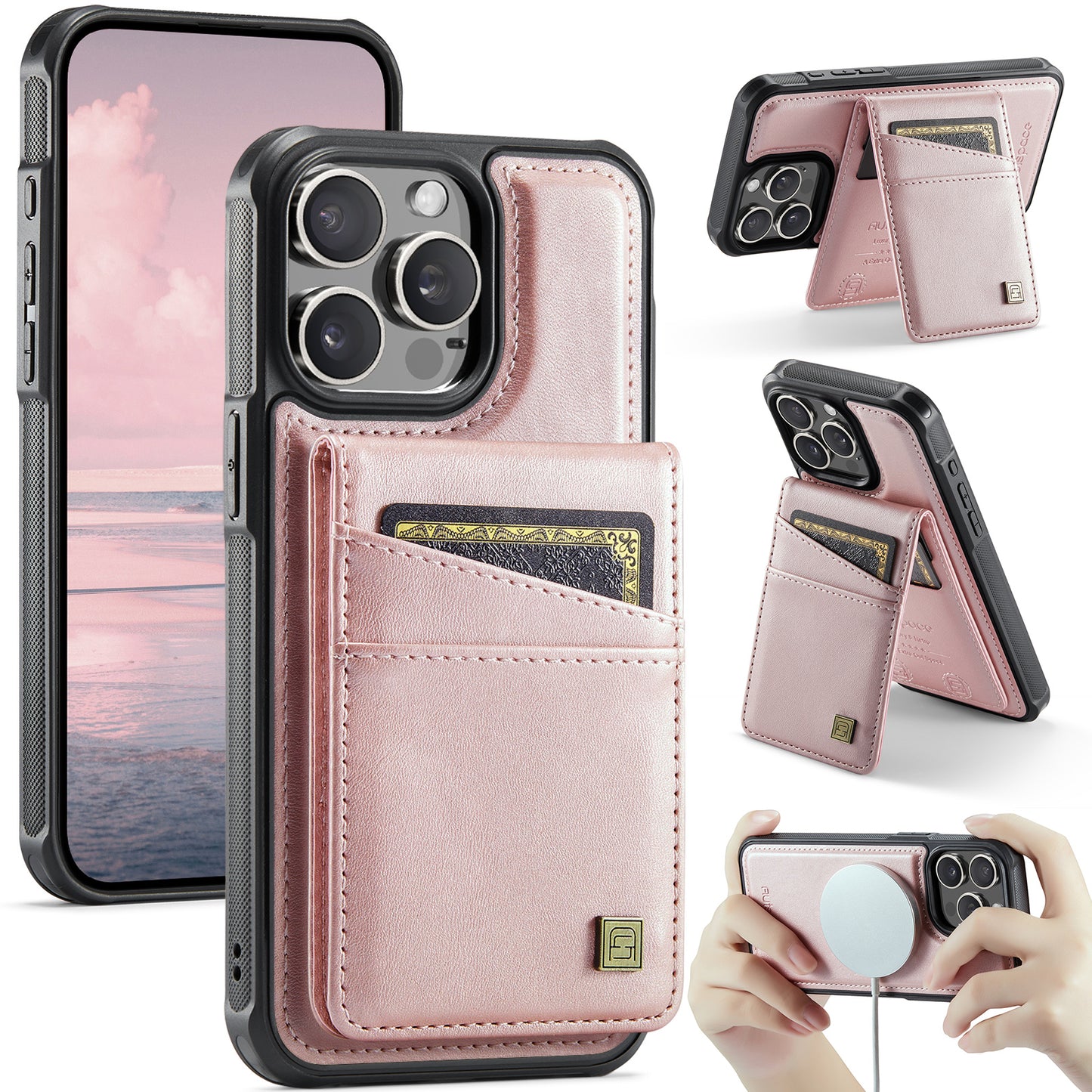 New RFID Blocking Card Holder Wireless Charging Leather Phone Case for iPhone