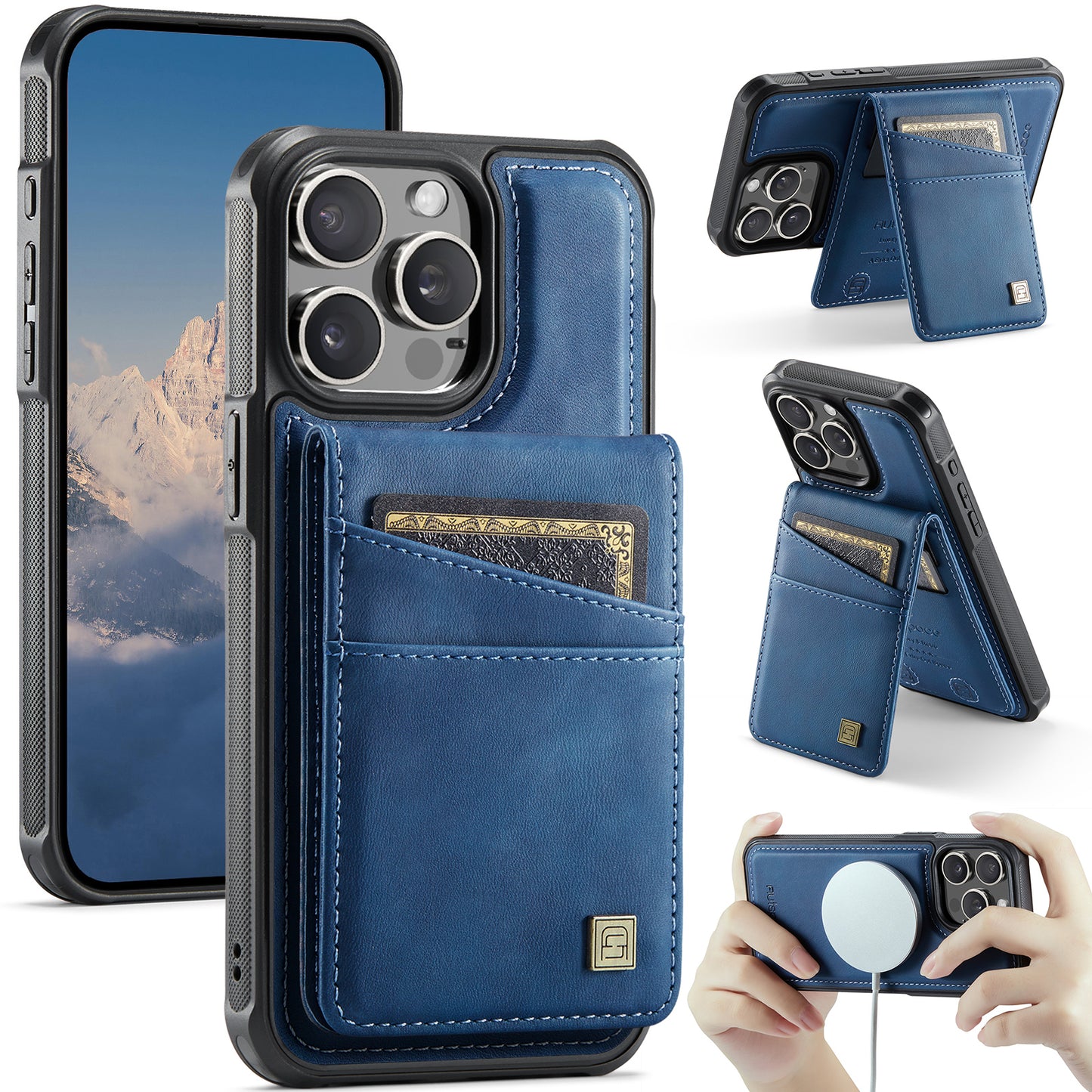New RFID Blocking Card Holder Wireless Charging Leather Phone Case for iPhone