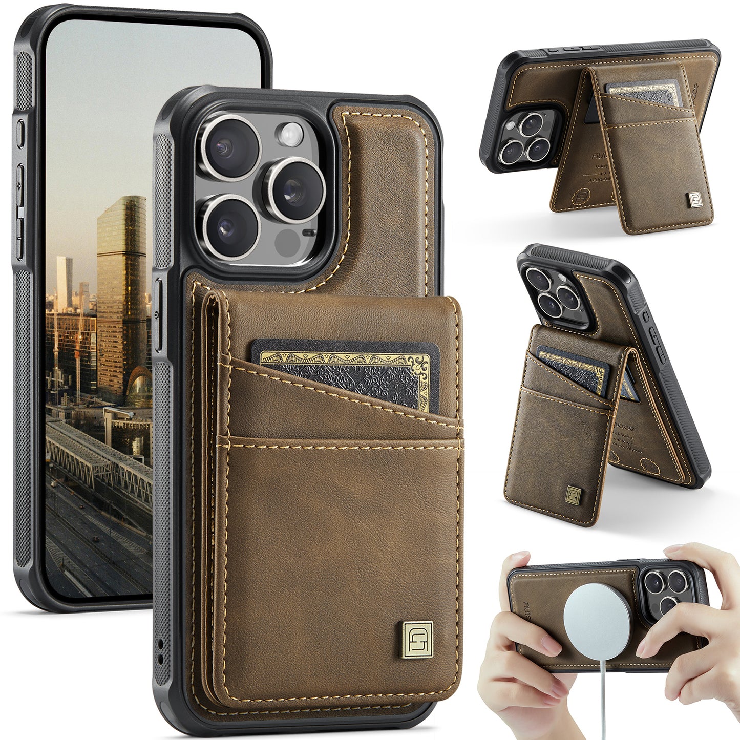 New RFID Blocking Card Holder Wireless Charging Leather Phone Case for iPhone