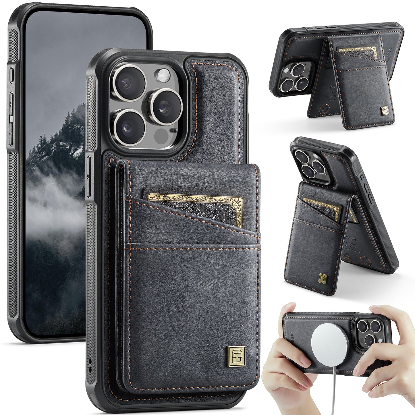 New RFID Blocking Card Holder Wireless Charging Leather Phone Case for iPhone