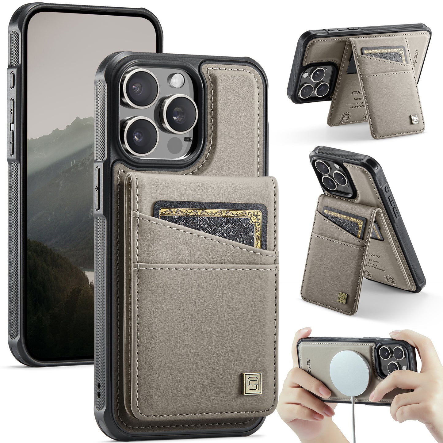 New RFID Blocking Card Holder Wireless Charging Leather Phone Case for iPhone