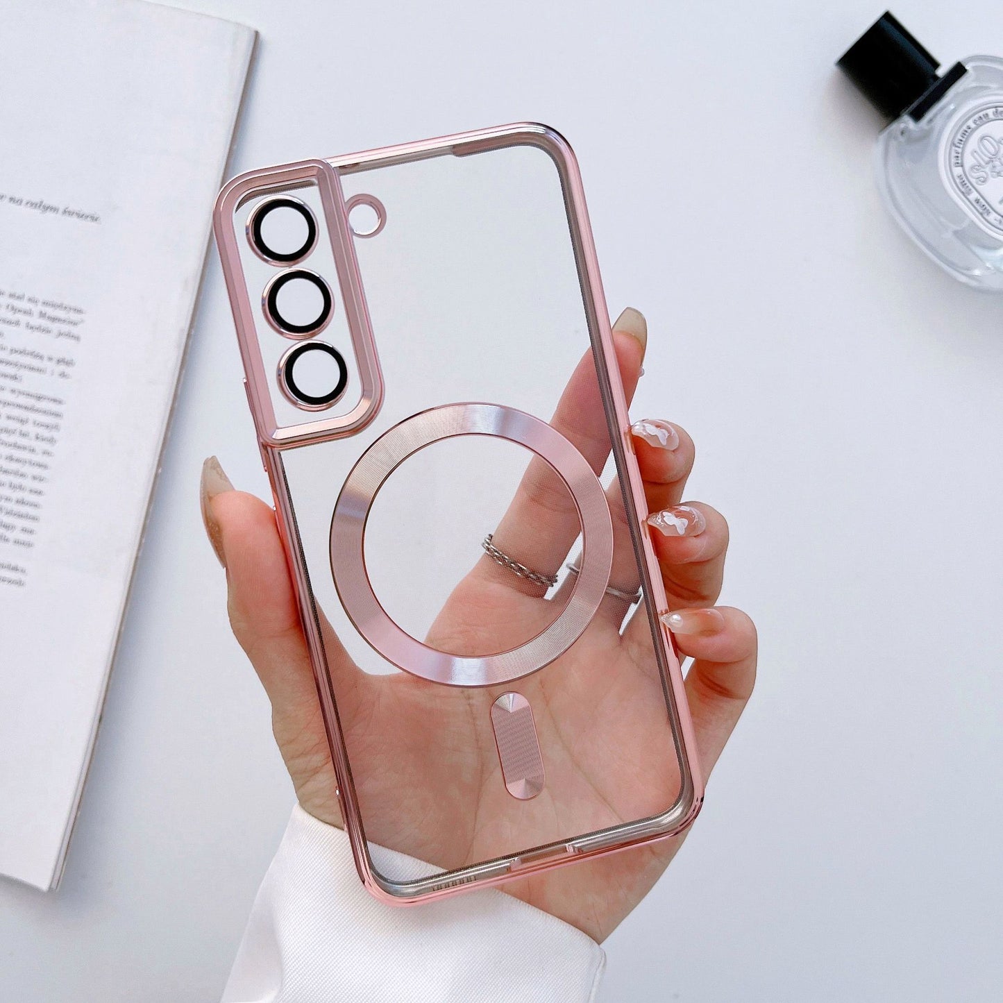 New Electroplating Magnetic Wireless Charge Phone Case with Lens Protector for Samsung