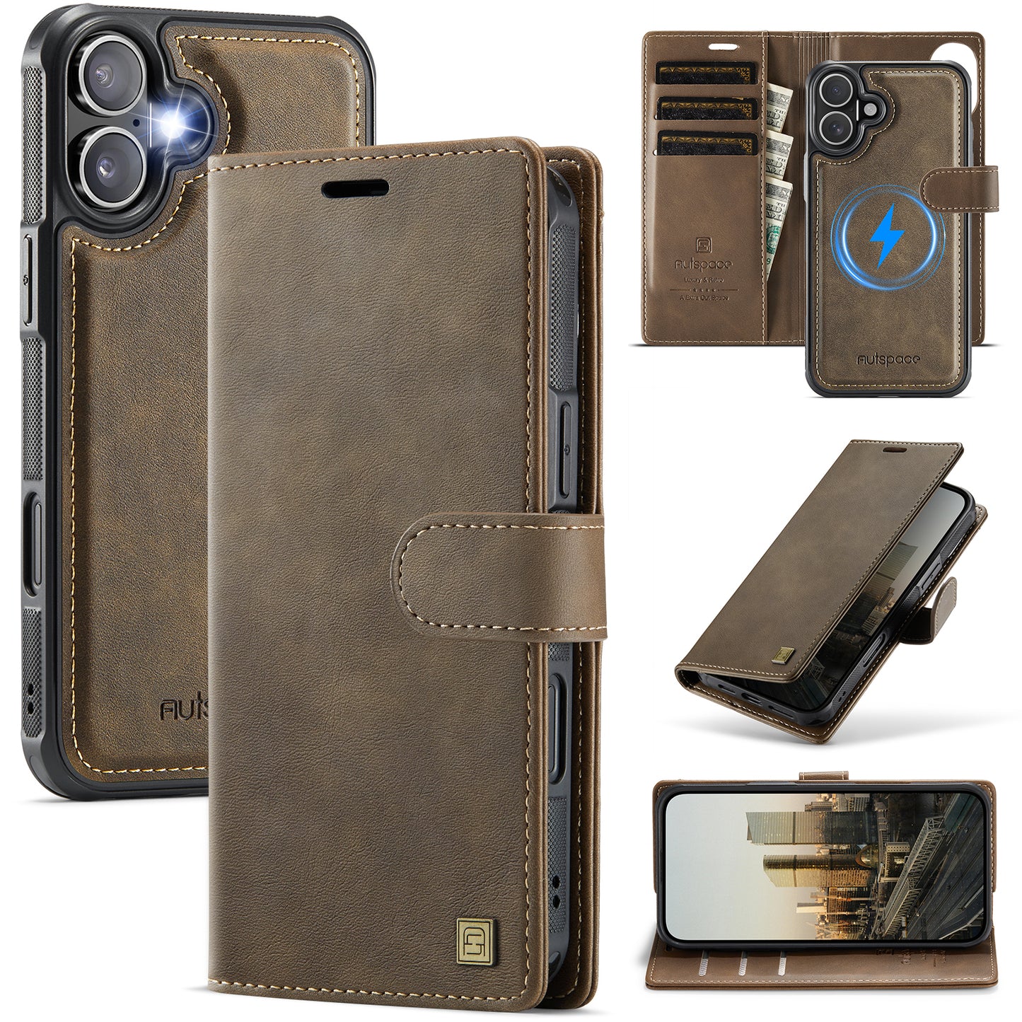 New 2-IN-1 RFID Blocking Wallet Card Holder Leather Phone Case for iPhone Air/17/17 Pro/17 Pro Max