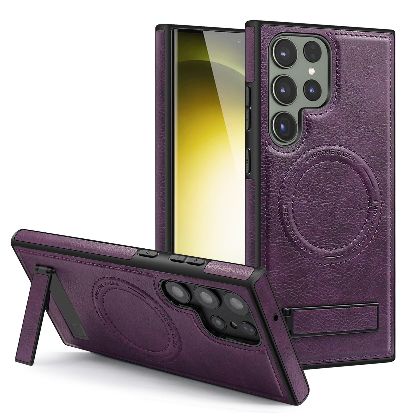 New Hidden Stand Magnetic Wireless Charging Leather Phone Case for Samsung