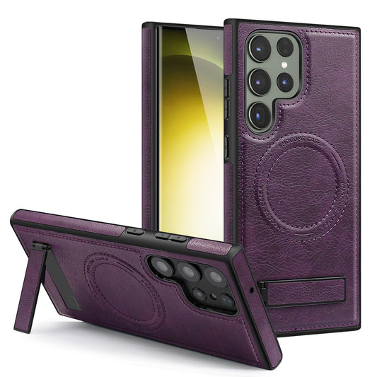 New Hidden Stand Magnetic Wireless Charging Leather Phone Case for Samsung