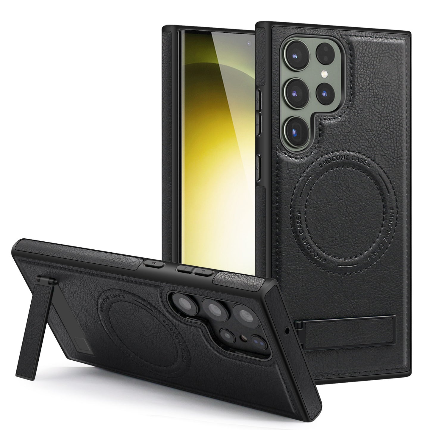 New Hidden Stand Magnetic Wireless Charging Leather Phone Case for Samsung