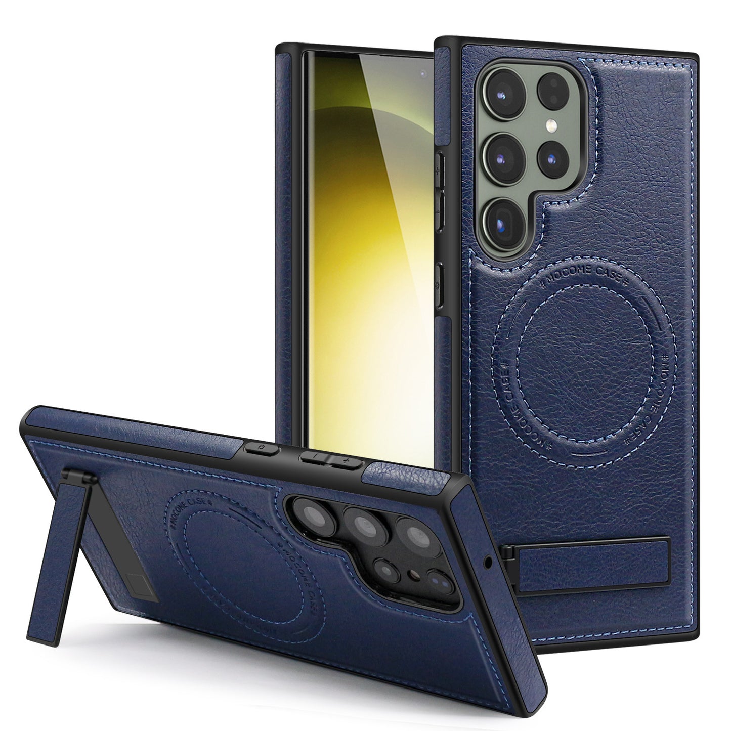New Hidden Stand Magnetic Wireless Charging Leather Phone Case for Samsung
