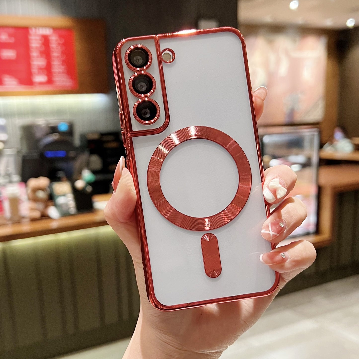 New Electroplating Magnetic Wireless Charge Phone Case with Lens Protector for Samsung