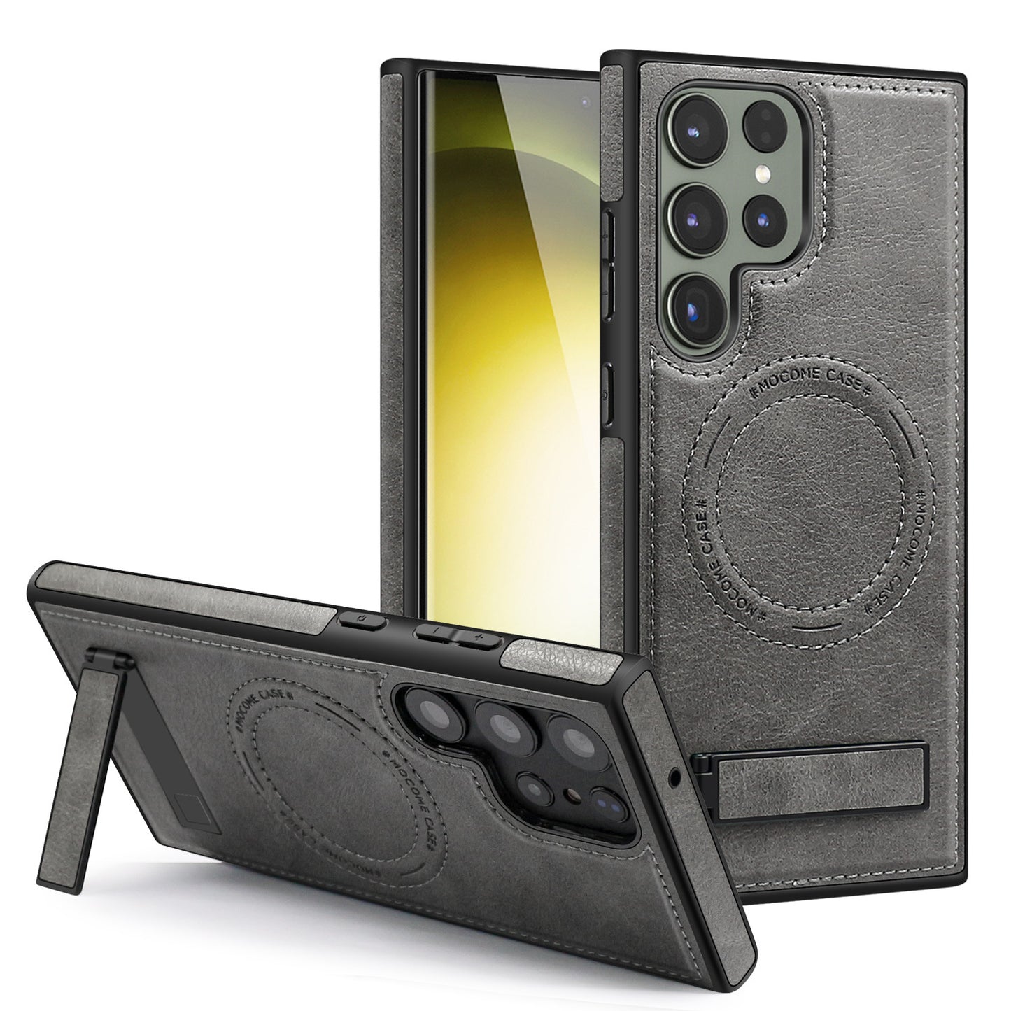 New Hidden Stand Magnetic Wireless Charging Leather Phone Case for Samsung