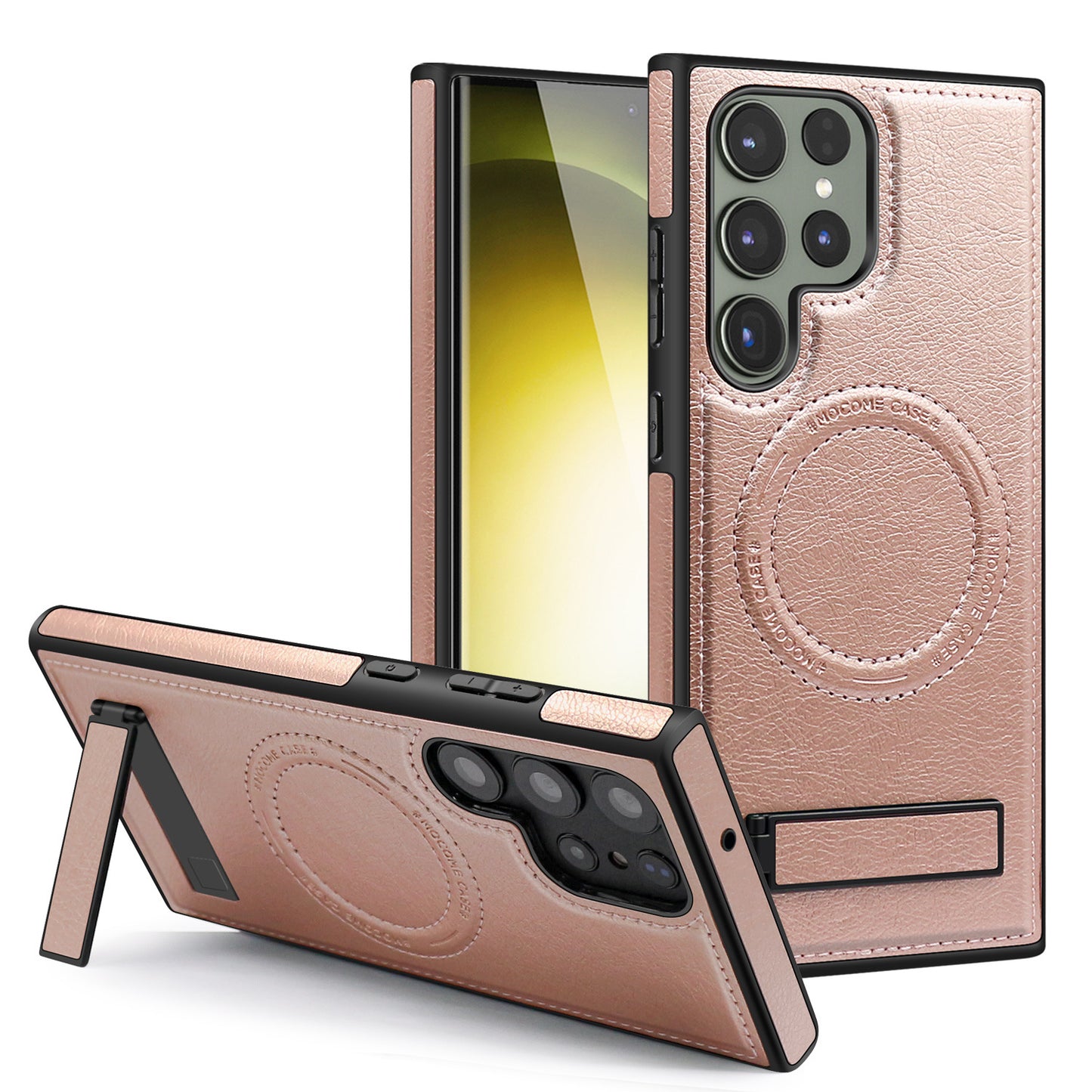 New Hidden Stand Magnetic Wireless Charging Leather Phone Case for Samsung