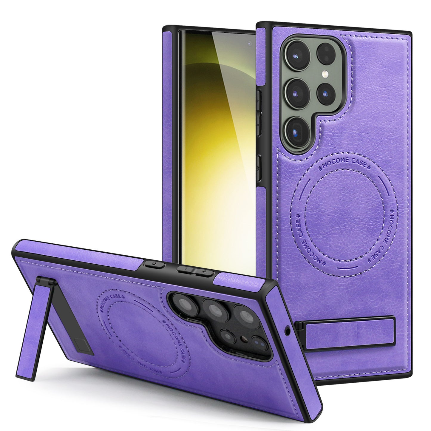 New Hidden Stand Magnetic Wireless Charging Leather Phone Case for Samsung