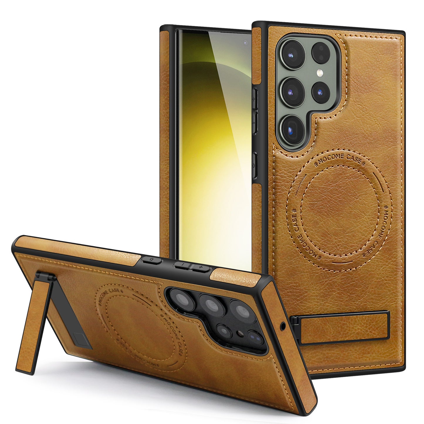 New Hidden Stand Magnetic Wireless Charging Leather Phone Case for Samsung