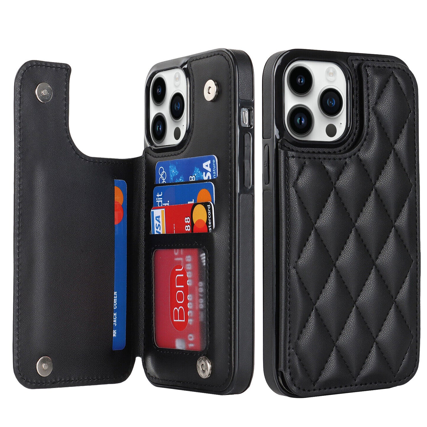 New RFID Blocking PU Leather Card Holder Phone Case for iPhone