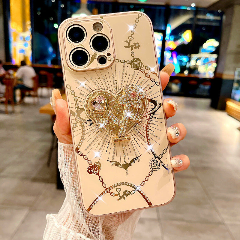 New Bling Rhinestones Bracket Phone Case with Lanyard for iPhone 16/16 Pro/16 Plus/16 Pro Max