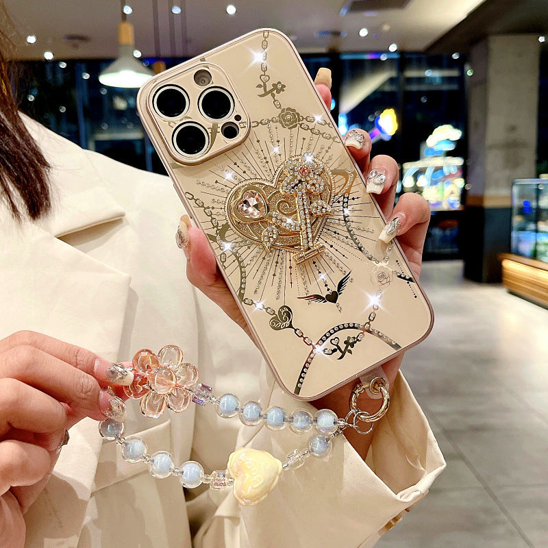 New Bling Rhinestones Bracket Phone Case with Lanyard for iPhone 16/16 Pro/16 Plus/16 Pro Max