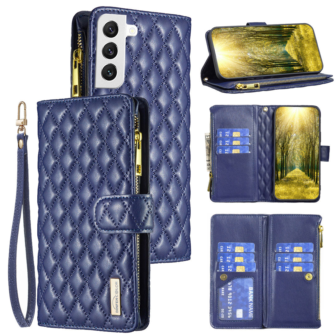 New Zip Wallet Leather Phone Case with Lanyard for Samsung