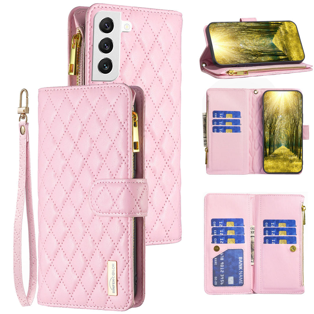New Zip Wallet Leather Phone Case with Lanyard for Samsung