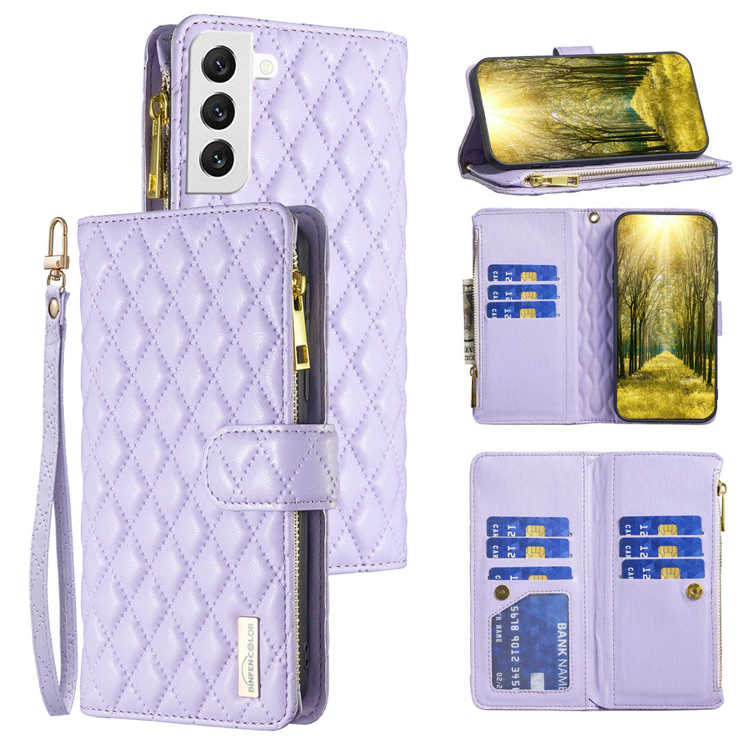 New Zip Wallet Leather Phone Case with Lanyard for Samsung