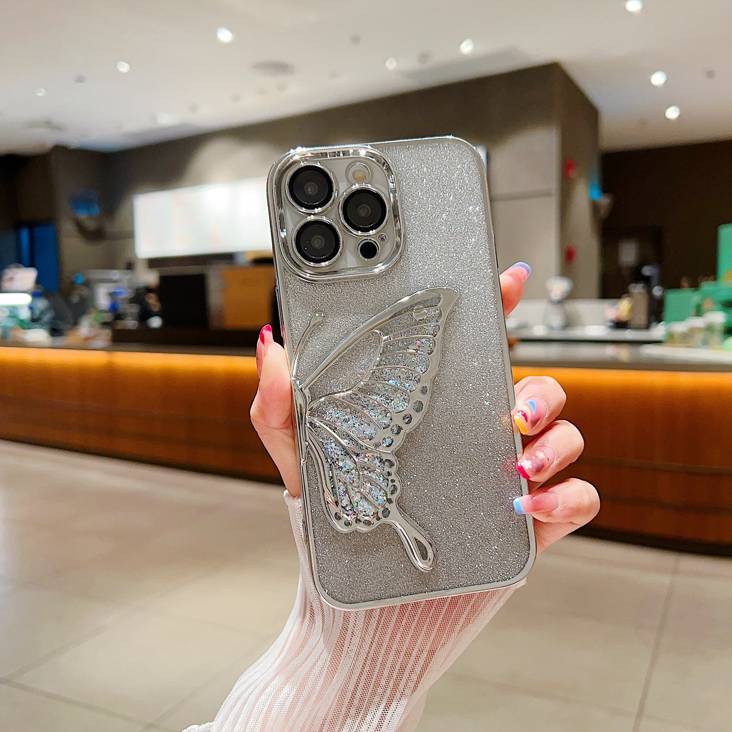 New Quicksand Butterfly Electroplated Glitter Lens Protector Phone Case for iPhone