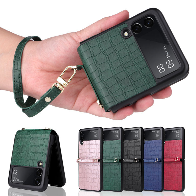 New Pu Leather hand Strap Anti-fall Case for Samsung Galaxy Z Flip 3/Z flip 4