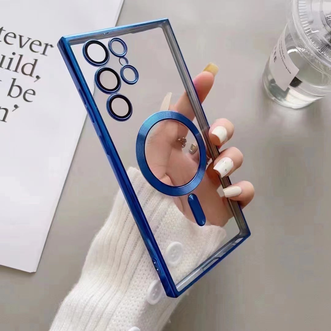 New Electroplating Magnetic Wireless Charge Phone Case with Lens Protector for Samsung