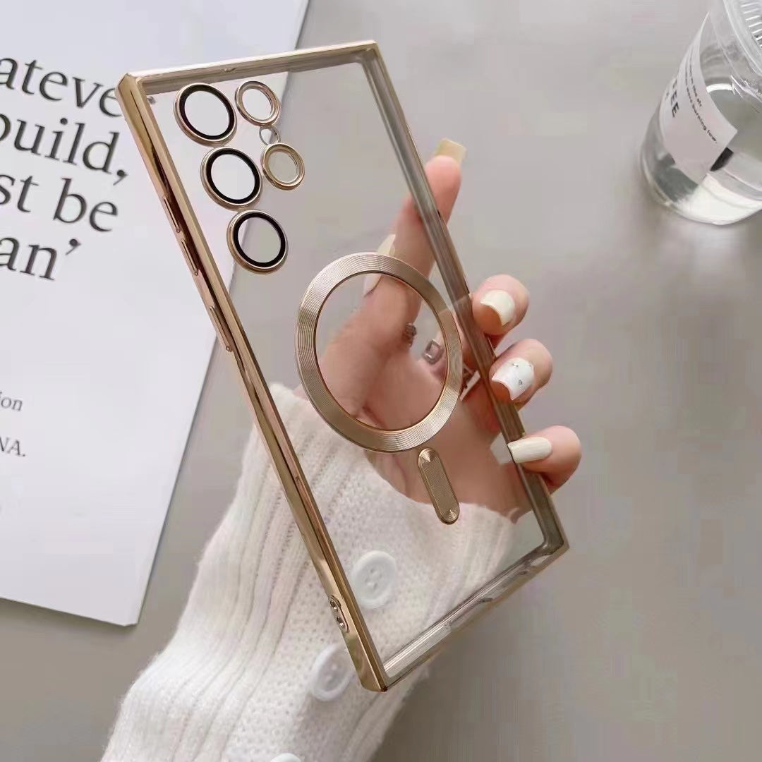 New Electroplating Magnetic Wireless Charge Phone Case with Lens Protector for Samsung