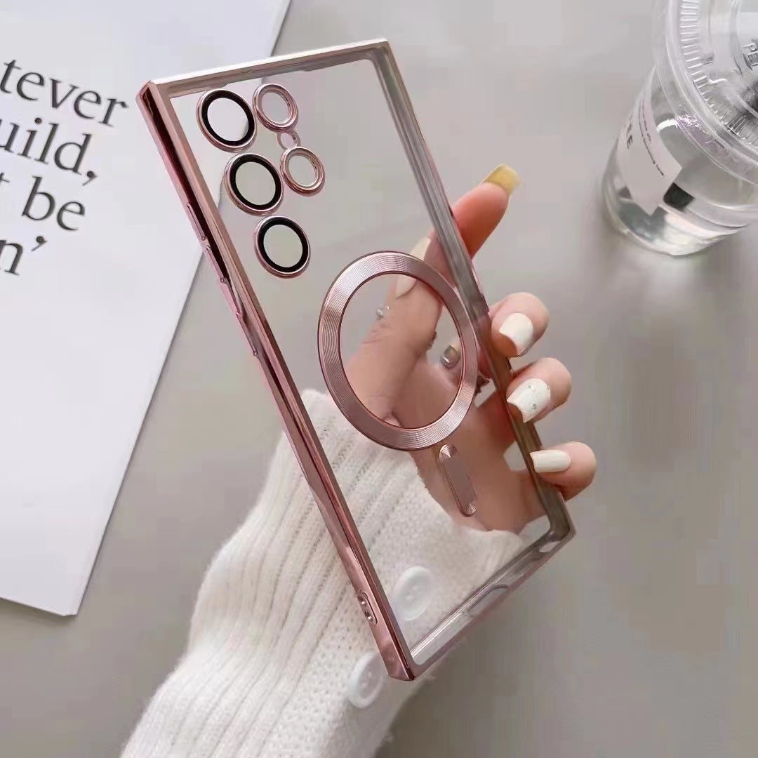 New Electroplating Magnetic Wireless Charge Phone Case with Lens Protector for Samsung