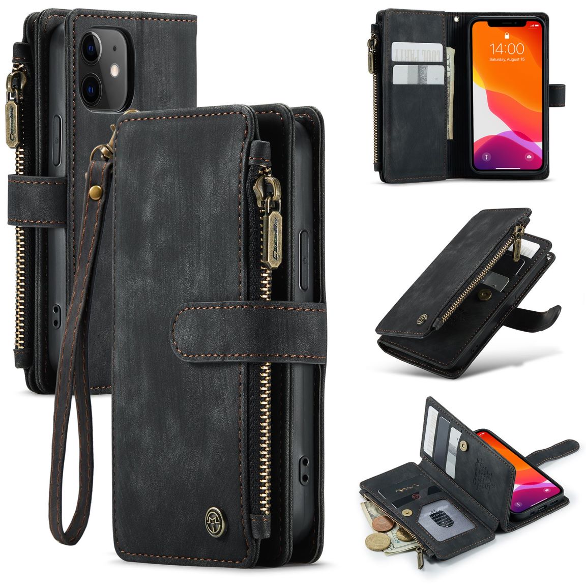 New Zipper Wallet Leather Wireless Charging Phone Case for iPhone