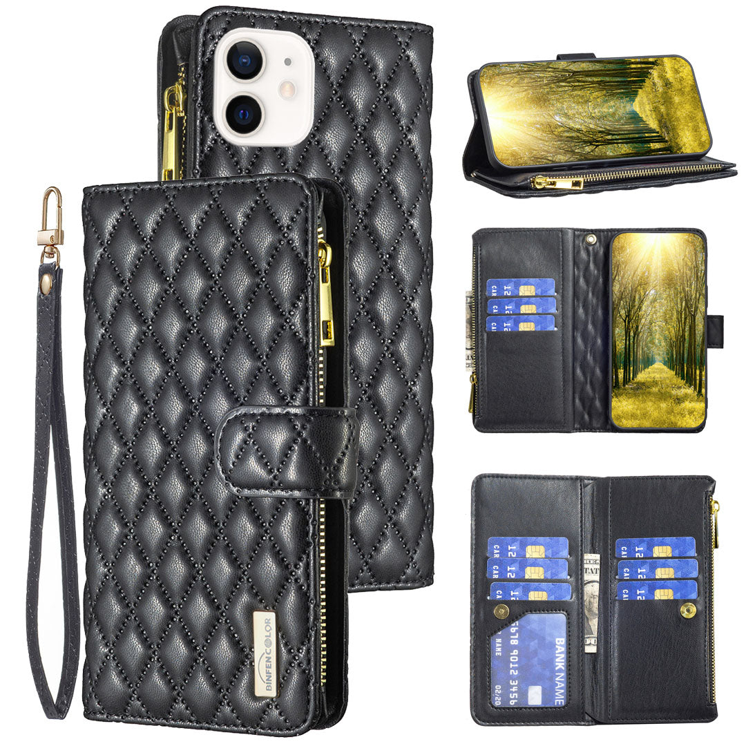 New Zip Wallet Leather Phone Case with Lanyard for iPhone