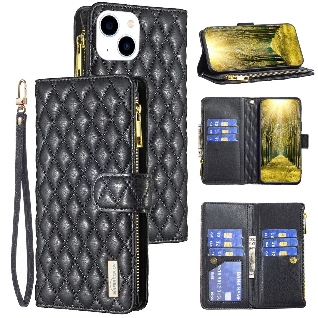 New Zip Wallet Leather Phone Case with Lanyard for iPhone