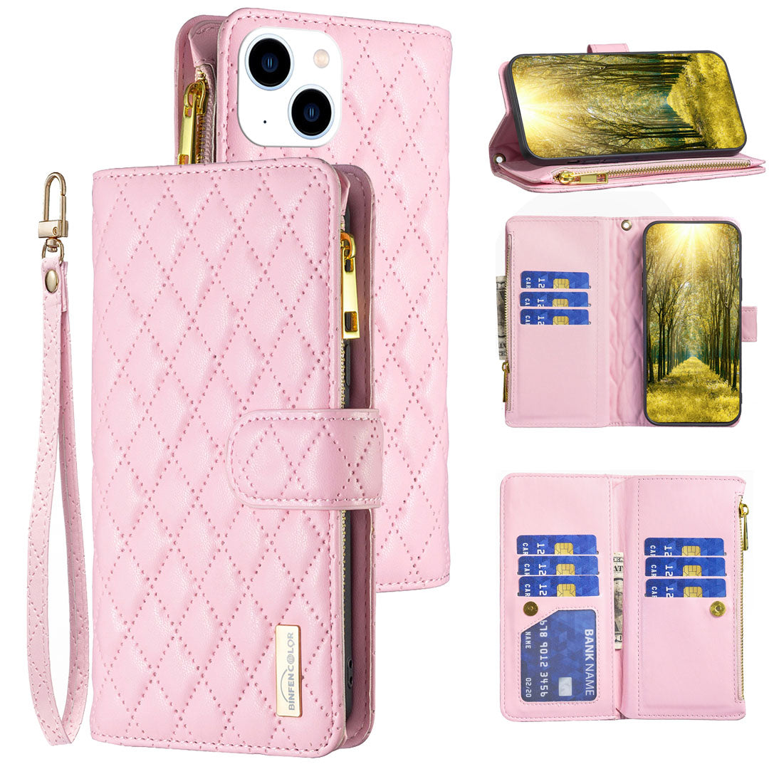 New Zip Wallet Leather Phone Case with Lanyard for iPhone