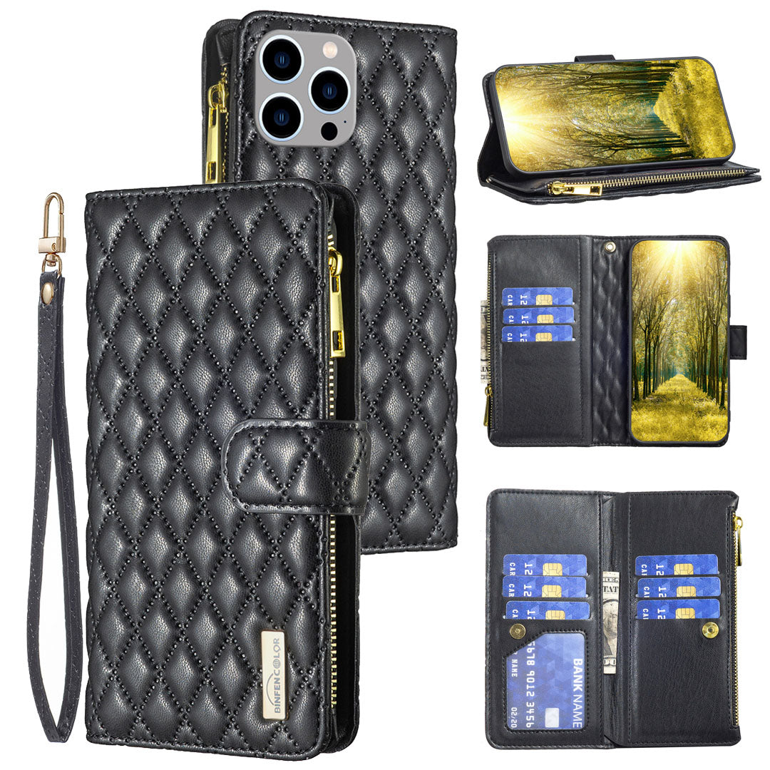 New Zip Wallet Leather Phone Case with Lanyard for iPhone