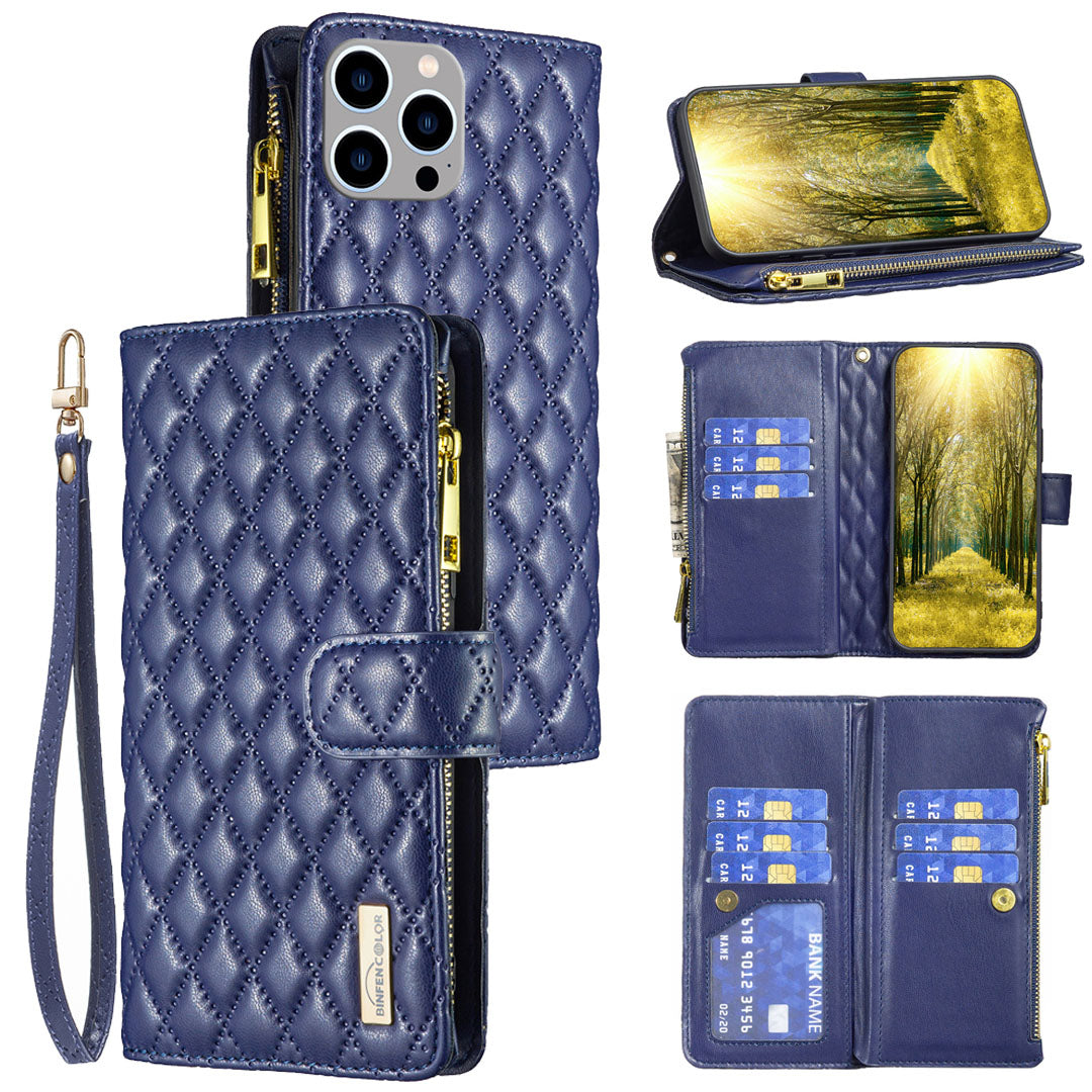 New Zip Wallet Leather Phone Case with Lanyard for iPhone