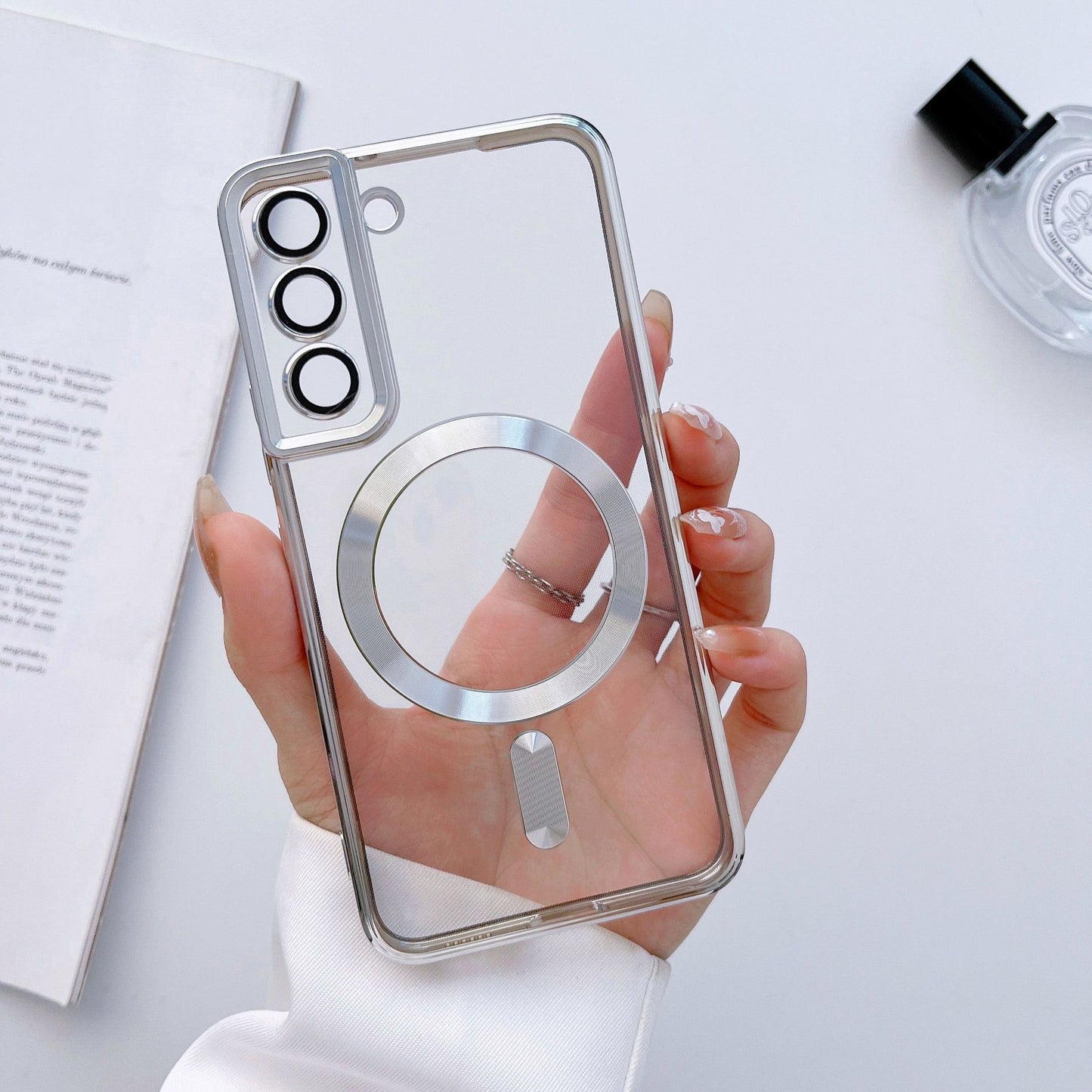 New Electroplating Magnetic Wireless Charge Phone Case with Lens Protector for Samsung