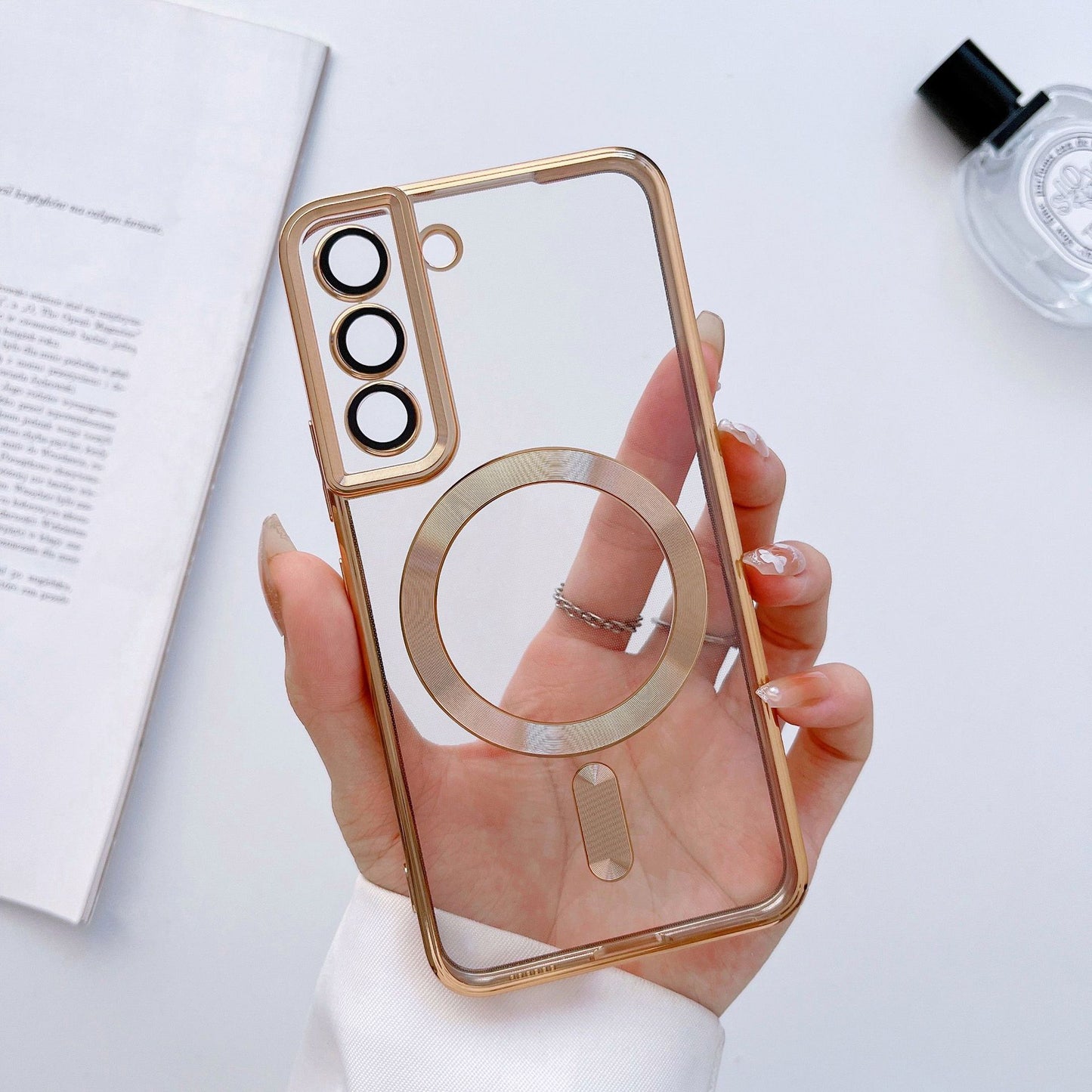 New Electroplating Magnetic Wireless Charge Phone Case with Lens Protector for Samsung