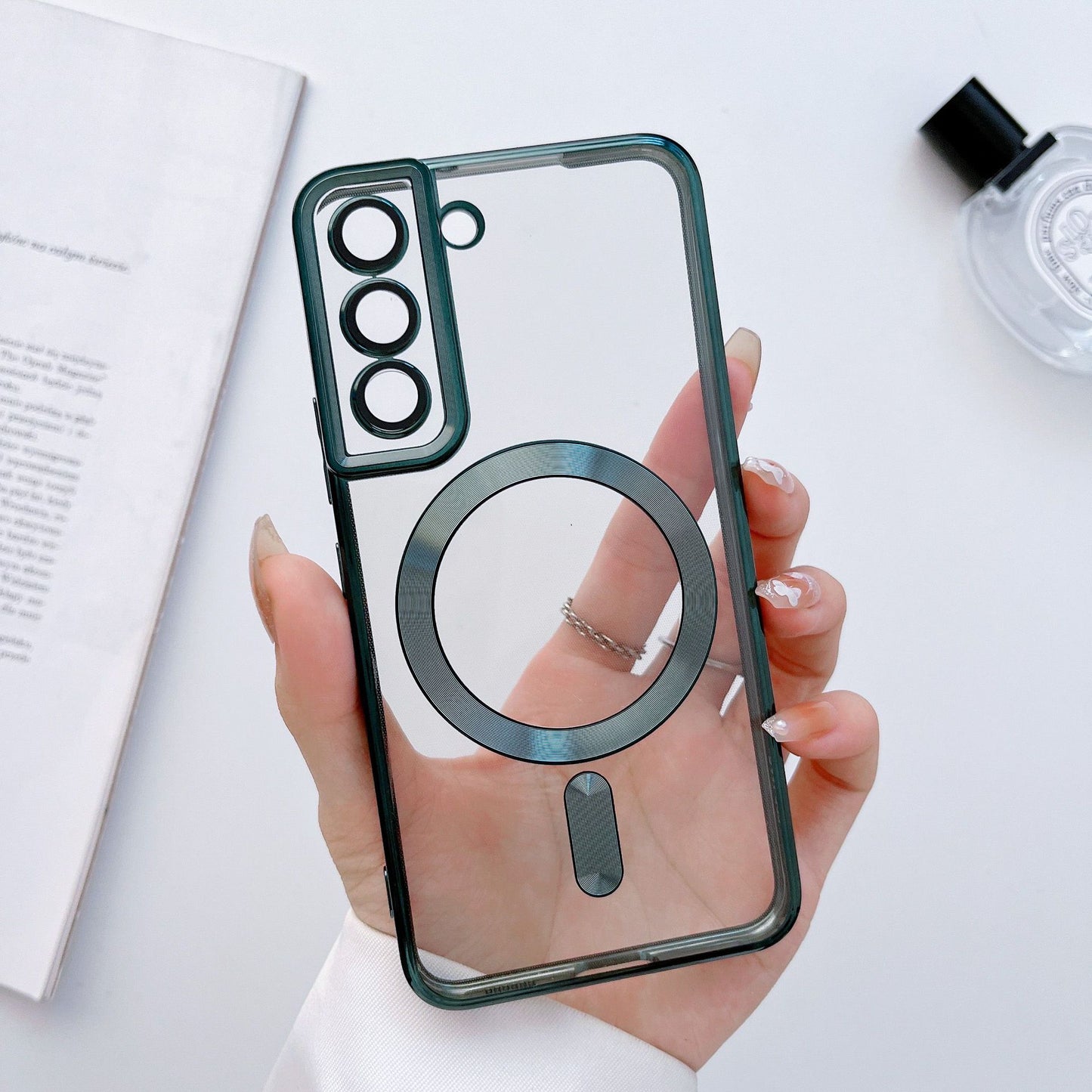 New Electroplating Magnetic Wireless Charge Phone Case with Lens Protector for Samsung